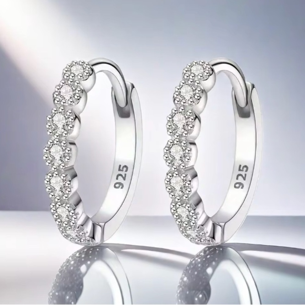 S925 Silver Compact Zircon Elegant Hoop Earrings. - Picture 1 of 3